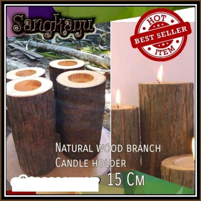 15 cm Wood candle holder tempat lilin kayu no alas lilin elektrik