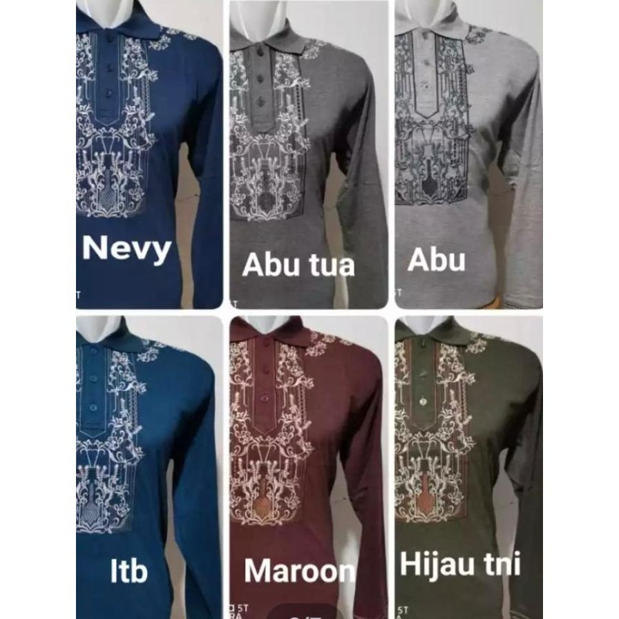 Baju koko pria muslim motif bordiran lengan panjang | kaos koko muslim cotemikevintu
