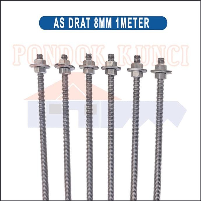 AS Drat Besi Trekstang 8mm Panjang 1m Terot Besi As Pintu Aluminium