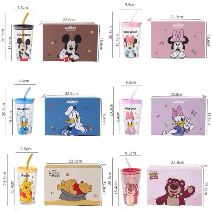 

Disney Glass Tumbler Gelas Kaca Dengan Tutup Mickey Pooh Donald
