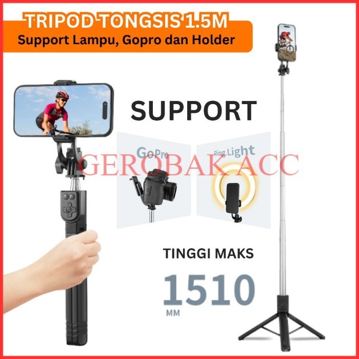 Produk Terbaru T16 Tripod Tongsis Remote Bluetooth 3In1 150Cm Hp Selfie Stick Kamera