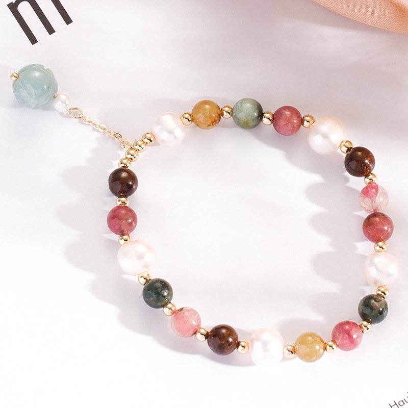 Gelang Kristal Warna-warni untuk Wanita Kuarsa Stroberi Amethyst Kuning Rambut Kristal Menarik Pria 