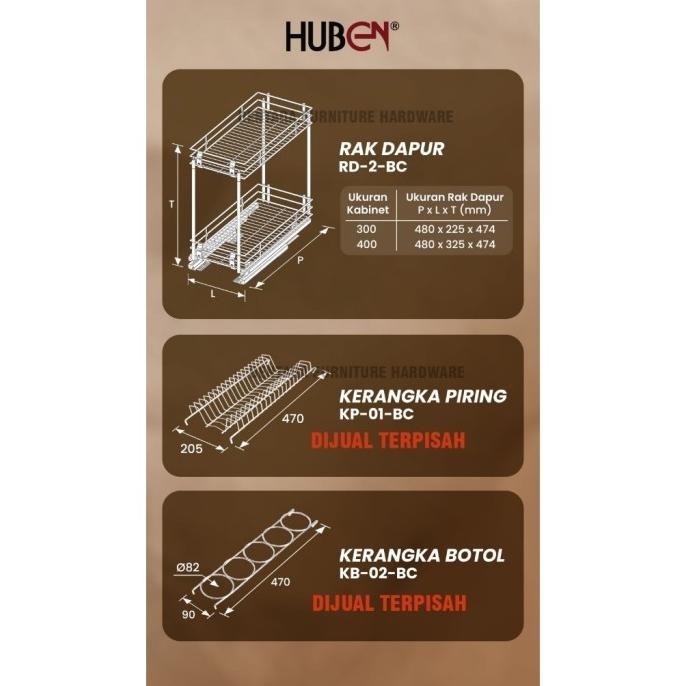 Huben Rd-2 300 Rak Dapur 30Cm Piring Gelas Botol Bumbu Dapur Bawah Dalam Kabinet Unit Bottom Cabinet