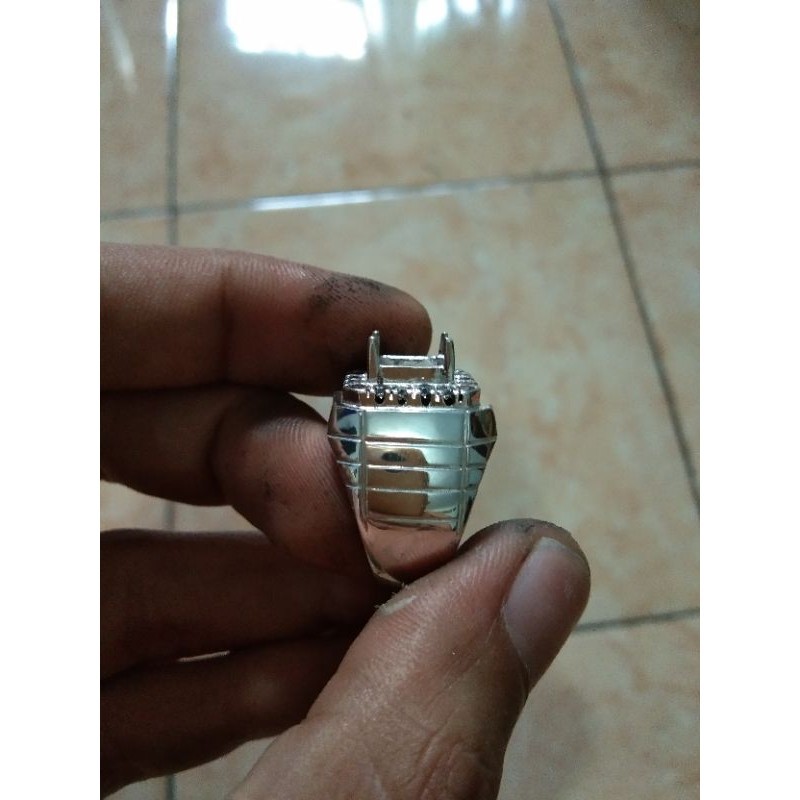 emban cincin perak 925 handmade model sircon keliling untuk batu kotak kecil sedia tanam atau catoka