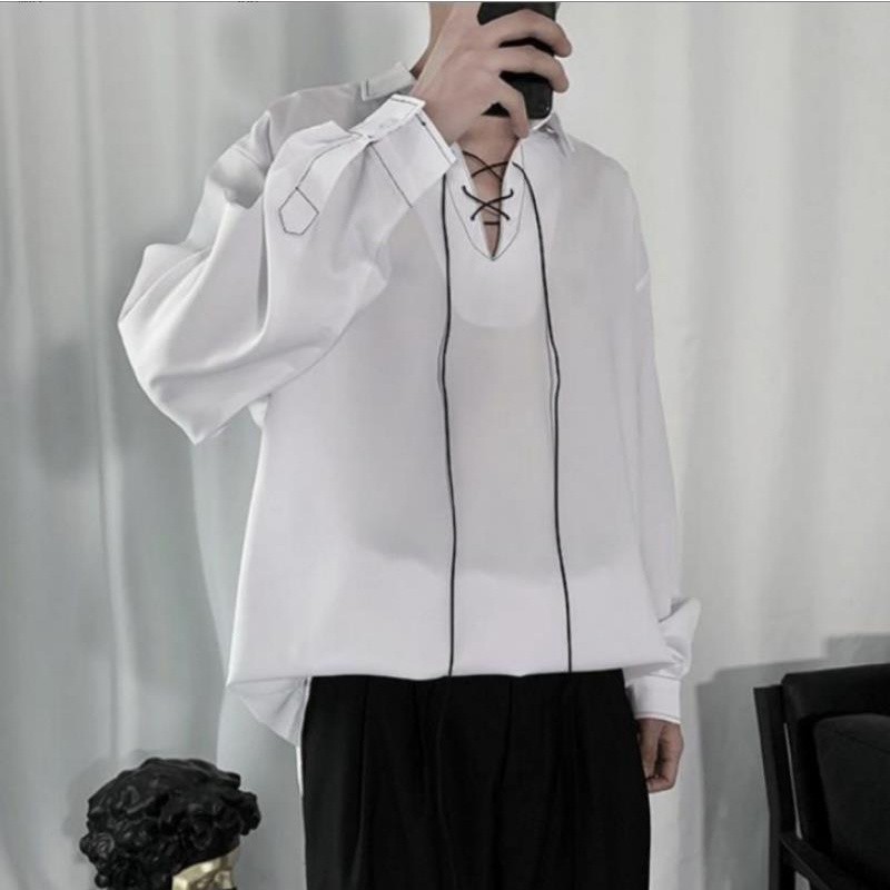 Kemeja vintage pria lengan panjang fashion pria oversize pria Musim Panas Baru Gelap Pantang Sederha