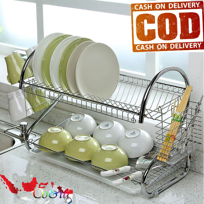 Rak Piring Stainless Jumbo 2 Susun Tingkat Peralatan Dapur