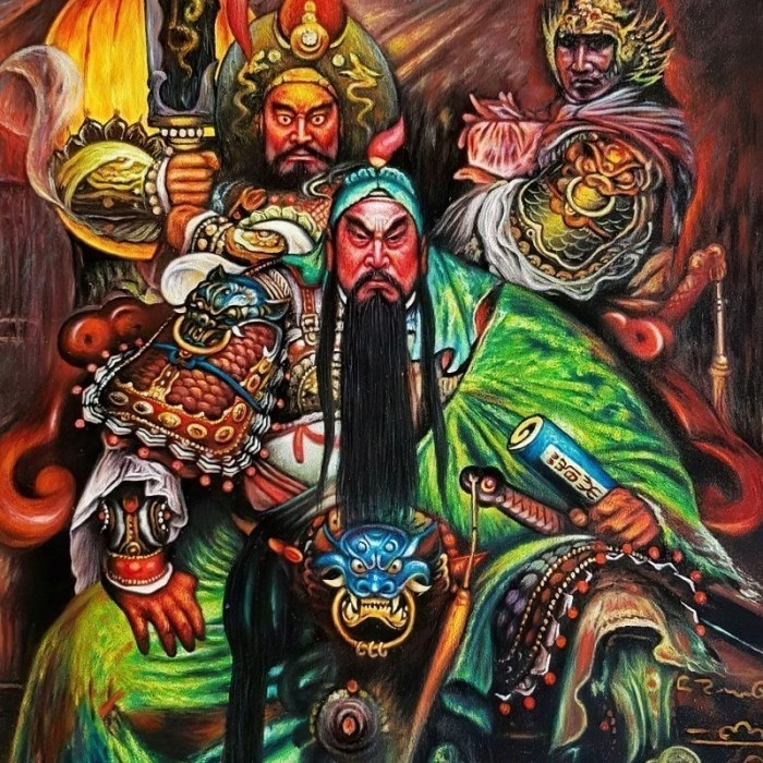 Repro Digital Lukisan Gambar Dewa Kwan Kong Pengawal Konghucu God Tri