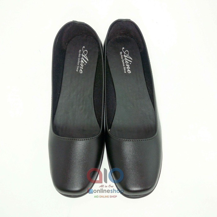Promo Mega Sale 4.4 // Aline Sepatu Pantofel Wanita Flat Hitam Polos Formal Guru Sekolah Kantor