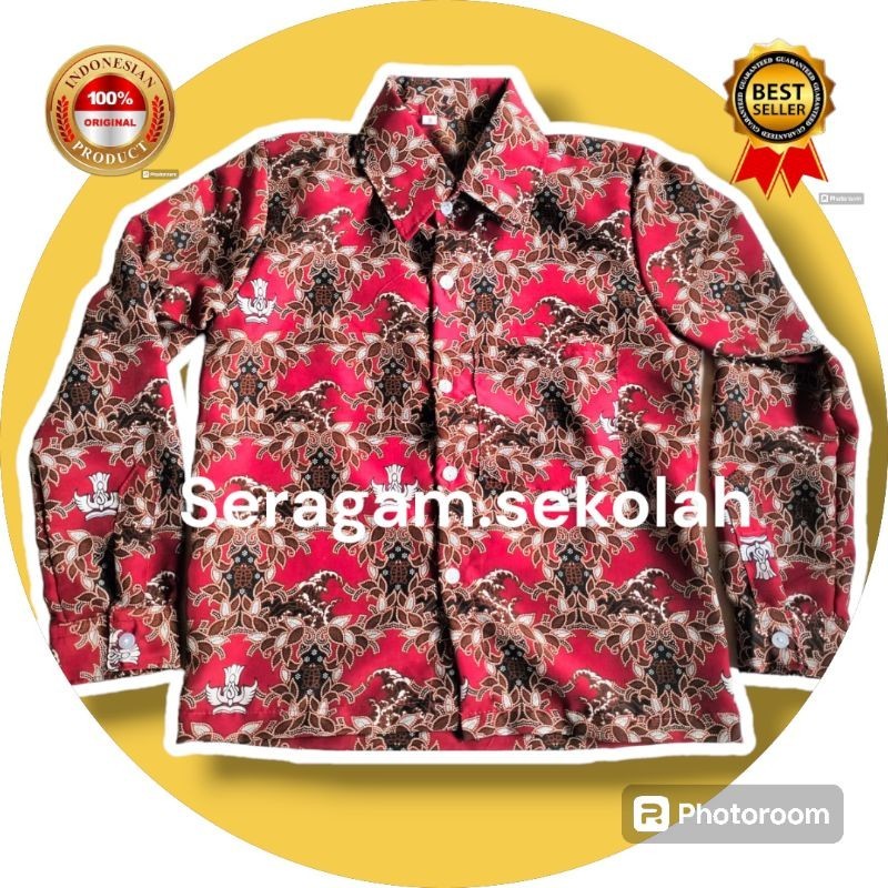 SERAGAM BATIK SD MOTIF PENYU MERAH / KEMEJA BATIK/ SERAGAM SEKOLAH