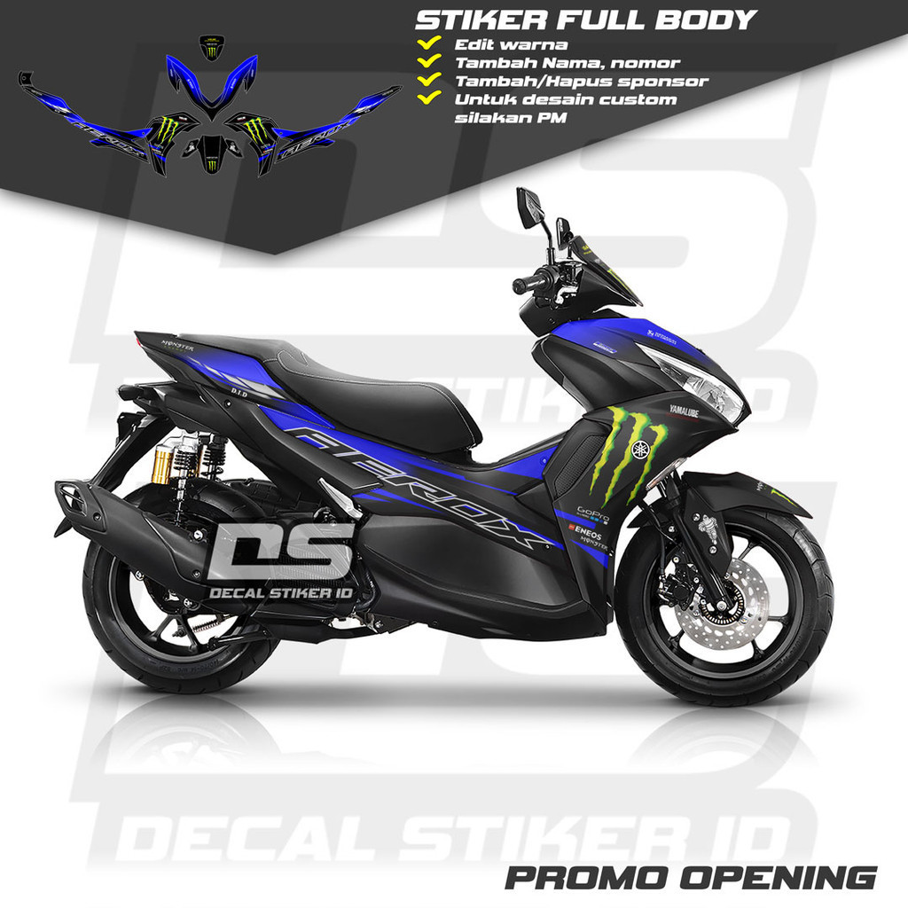 Decal Aerox connected Full Body,Stiker Aerox connected,Striping Aerox Terbaru,Decal Aerox Hitam Biru