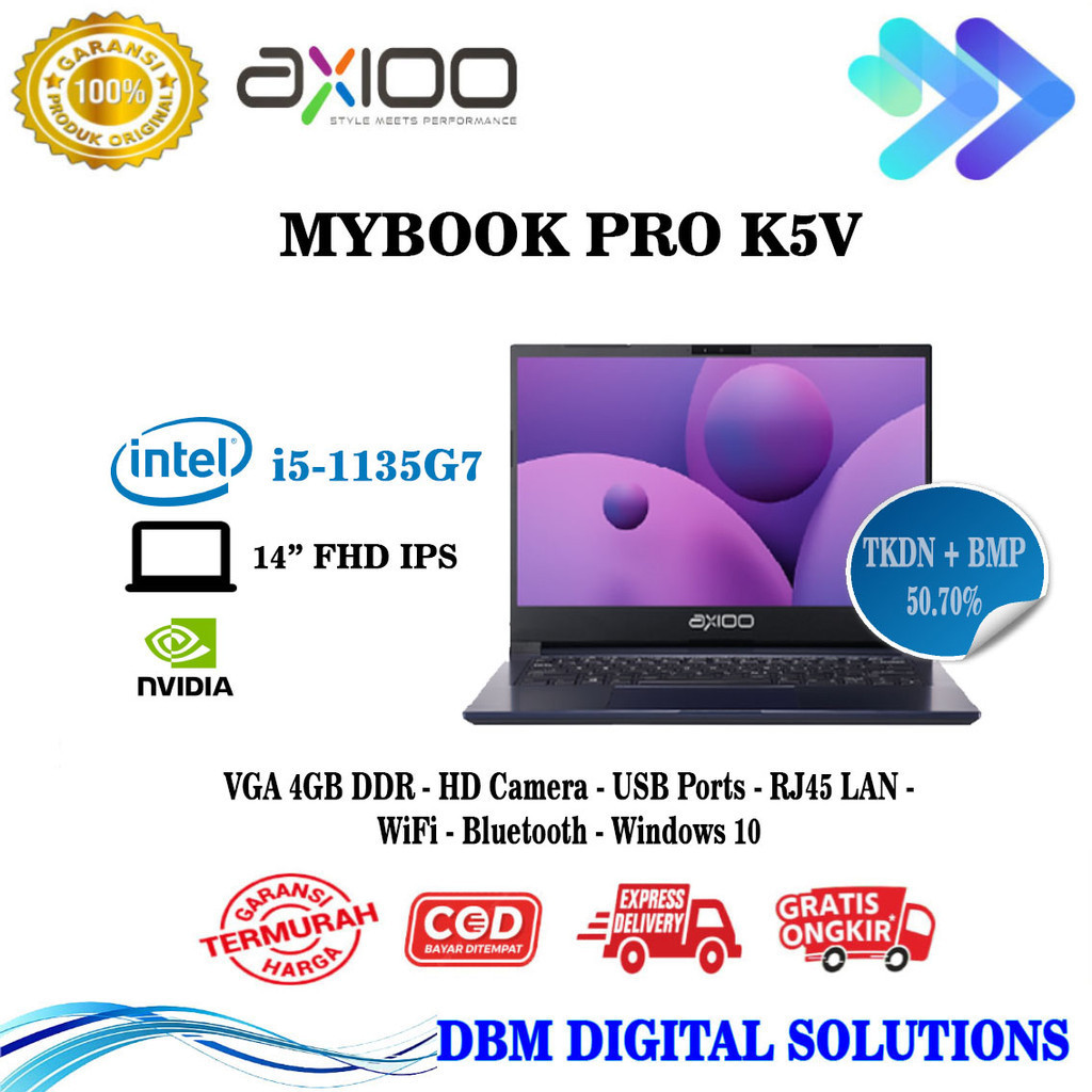 MyBook Pro K5V (8N5) Intel i5-1135G7 VGA NVIDIA 4GB RAM 8GB Storage 512GB NVME Layar 14 inch FHD Windows 10 Garansi Resmi Axioo Notebook Laptop Berkualitas
