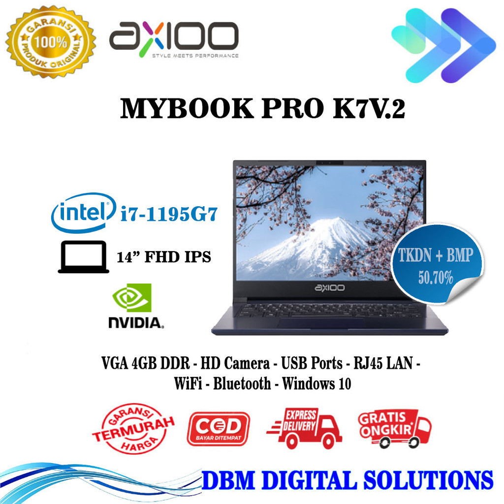 MyBook Pro K7V.2 (8N5) Intel i7-1195G7 VGA NVIDIA 4GB RAM 8GB Storage 512GB NVME Layar 14 inch FHD Windows 10 Garansi Resmi Axioo Notebook Laptop Berkualitas