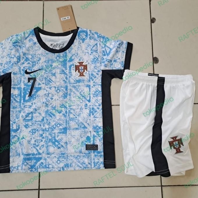 Jersey Baju Bola Anak Portugal Away Kids 2024 + Ronaldo Grade Ori Juragankawan12