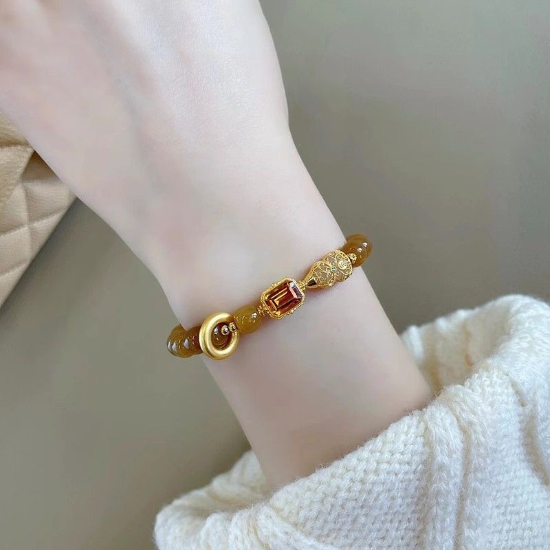 Women's Vintage Court Style Gourd Bracelet Cold Feeling Bracelet New Chinese Style Sugar Jade Beaded