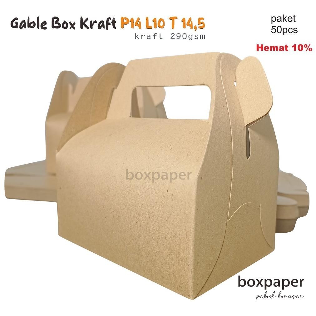 

ss-64 Gable Box Kraft isi 50 PCS / Dus Kue / Box Snack Nasi Ayam Souvenir Hadiah Makanan Kemasan Laminasi Murah Terlaris
