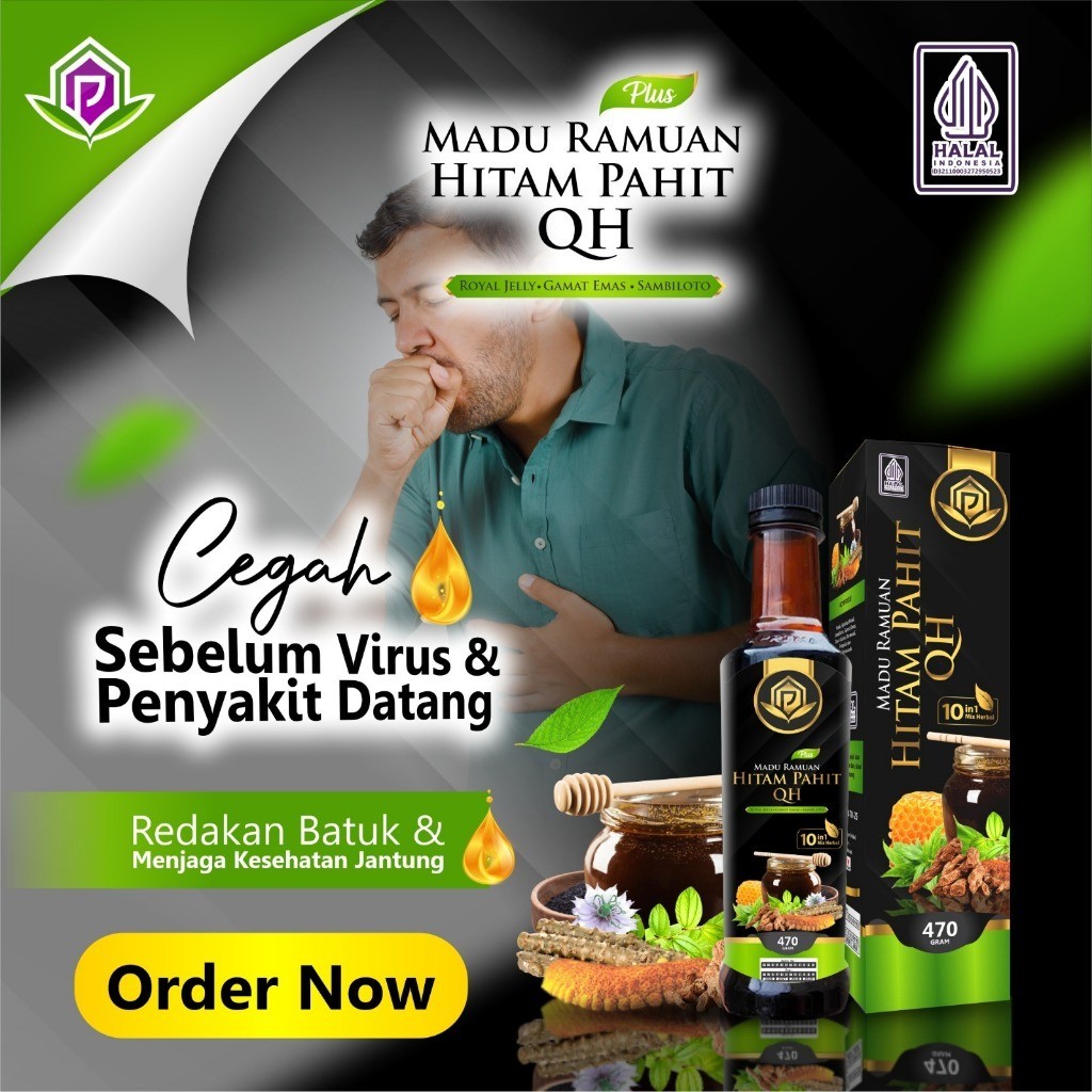 

Ramuan Herbal alami QH 10 in 1 isi 470 gram Madu Hitam Pahit Plus Propolis Gamat Emas