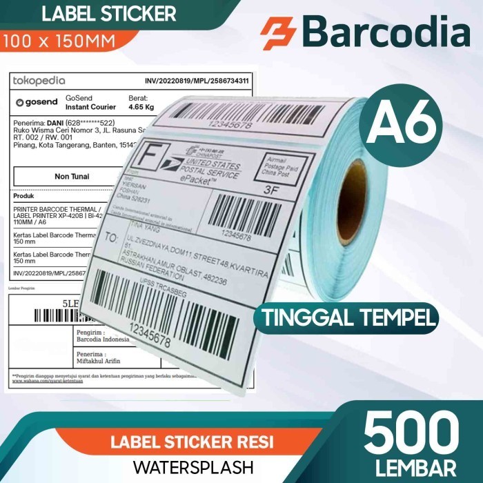 

Kertas Thermal Label Sticker 100X150 500Pcs Barcode Ukuran A6