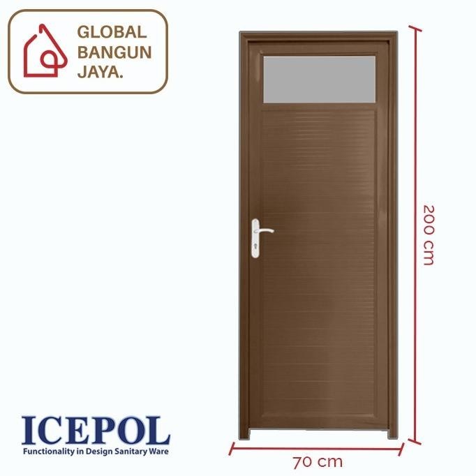 Siap Order Pintu Aluminium Kaca Atas Coklat Icepol 200X70 + Kusen + Handle