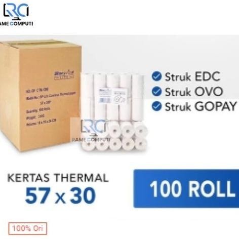 

Banyak Diskon!!! 100 Roll Paper Thermal Blueprint 57X30 Kertas Kasir Struk Edc 57 X 30 1 Dus