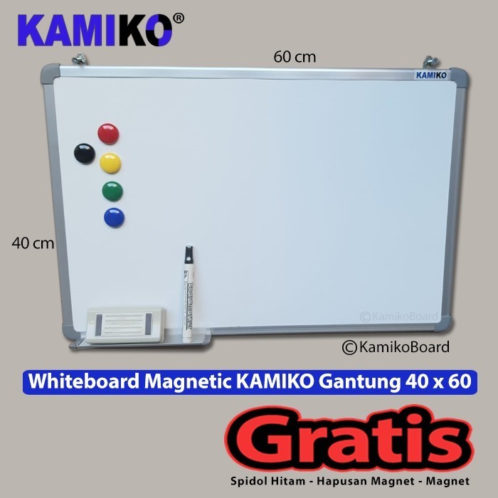 

Whiteboard Kamiko 40 x 60 cm Gantung - Spidol Hitam - Magnet - Hapusan