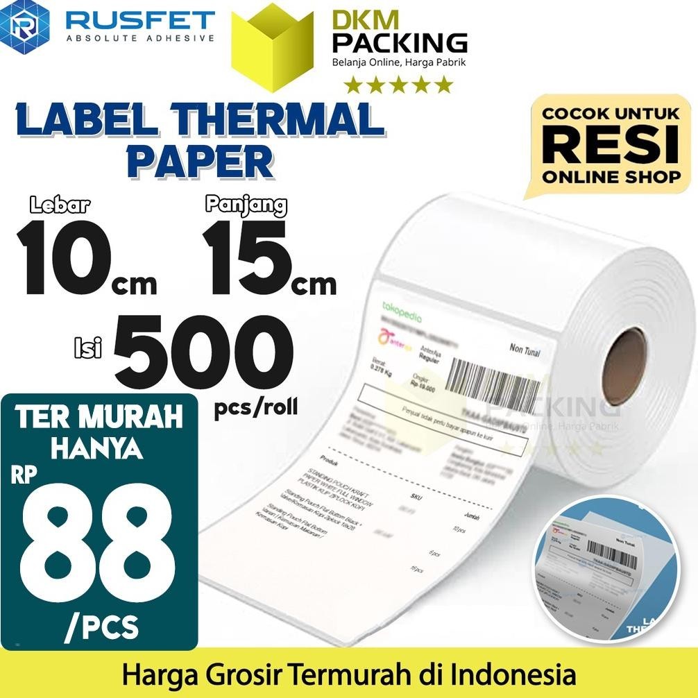 

LABEL STIKER THERMAL PAPER A6 10X15MM 100X150 CM STICKER BARCODE RESI RUSFET TERMURAH TERBARU