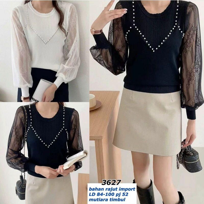 blouse rajut lqn tile mutiar 3627 bahan rajut kombi tile import /blouse rajut vneck kcq brukat 7283 