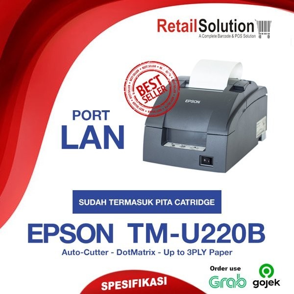 EPSON TMU220B TM-U220B DOTMATRIX PRINTER KASIR PORT ETHERNET LAN AUTO CUTTER