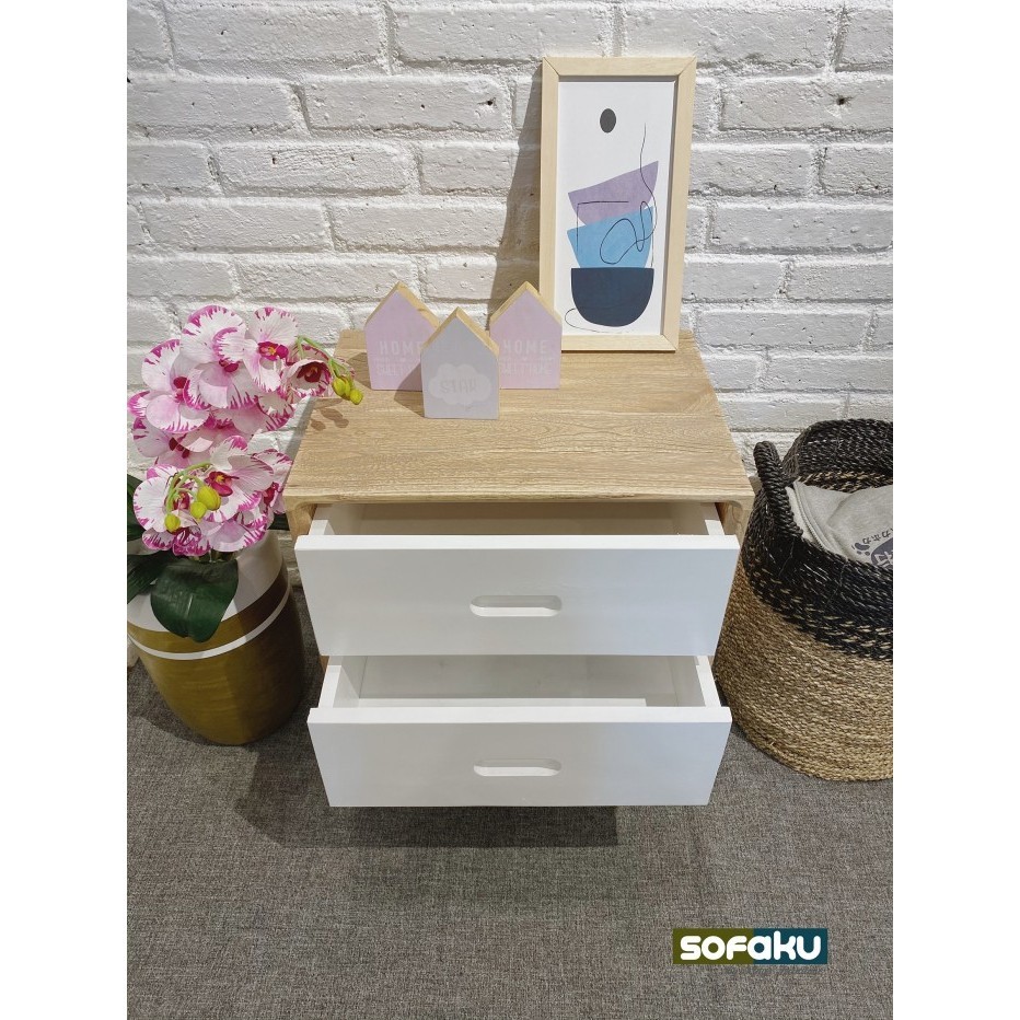 Kimmy Nakas Laci Kayu - Meja Sudut Kamar / Meja Nakas 2 Laci Nordic