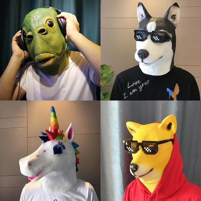 BDC Topeng Aneh Ikan Keledai Ikan Penutup Kepala Topeng Lucu Anjing Tutup Kepala Alpaca Horn Rakasa 