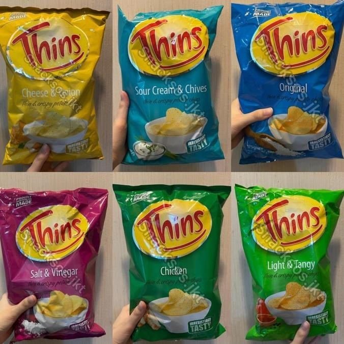 

BIG SALE THINS POTATO CHIPS ORIGINAL/SOUR CREAM/SALT VINEGAR/CHEESE/CHICKEN !!!!!