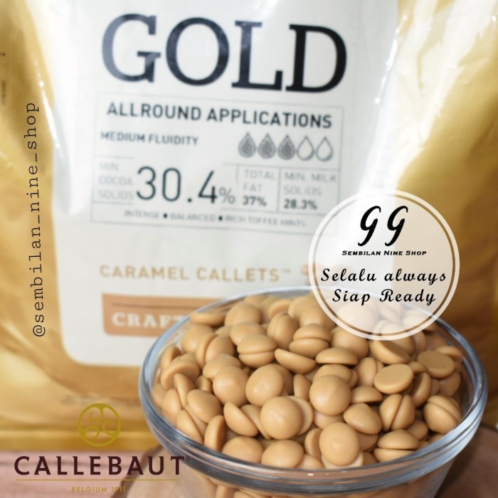 

Ready CALLEBAUT GOLD CARAMEL Callets 250 g Chocolate Karamel Cokelat Cocoa