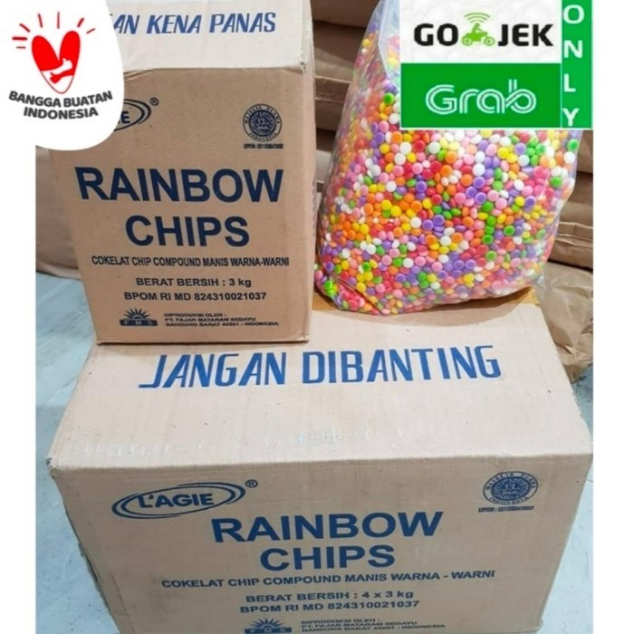 

Ready rainbow chip 3 kg lagie chocochip instan
