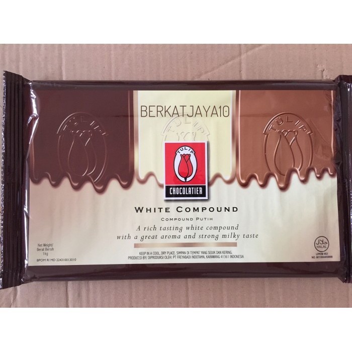 

Ready Tulip White Chocolate Compound Coklat Putih Coklat Batang 1kg