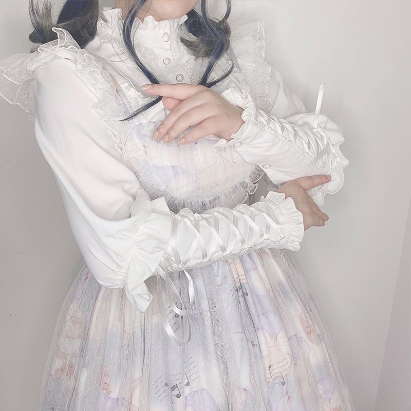Sleeve Lolita Inner Wear Stand Collar Lace Ruffled Inner Wear Shirt