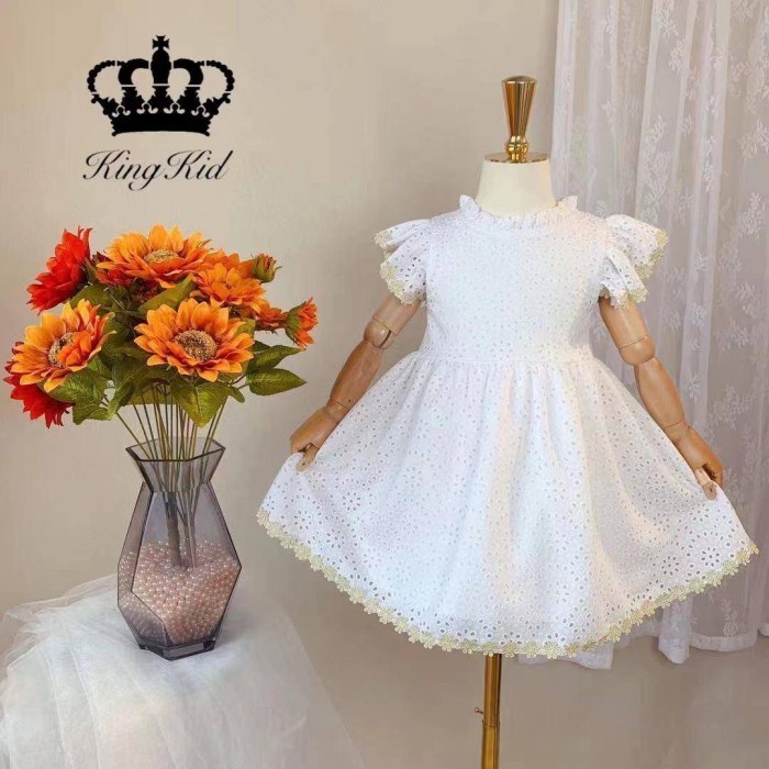 Dress Anak Warna Putih Bersih King Kids Umur 2 - 8 Tahun .