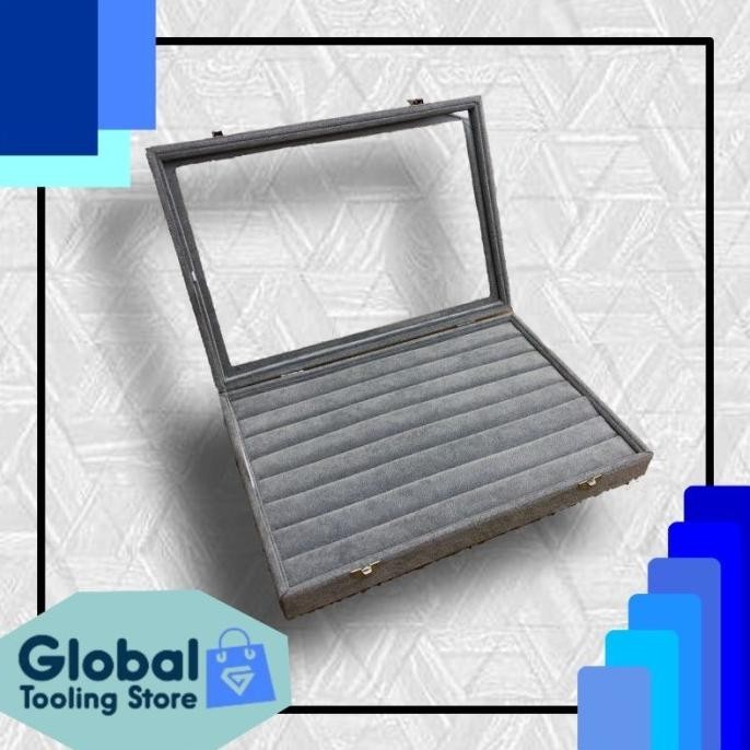 Tempat Pajangan Cincin Kaca Bahan Bludru Abu/Display Cincin Kaca Abu