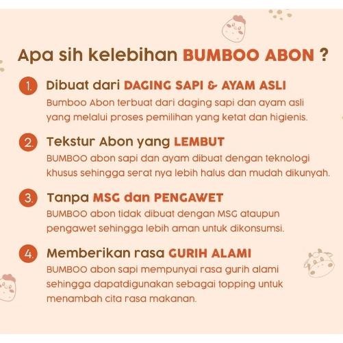 

Bumboo Abon Asli - Tekstur Lembut Mpasi Si Kecil - Sumber Protein - Tanpa Msg - Tanpa Pengawet
