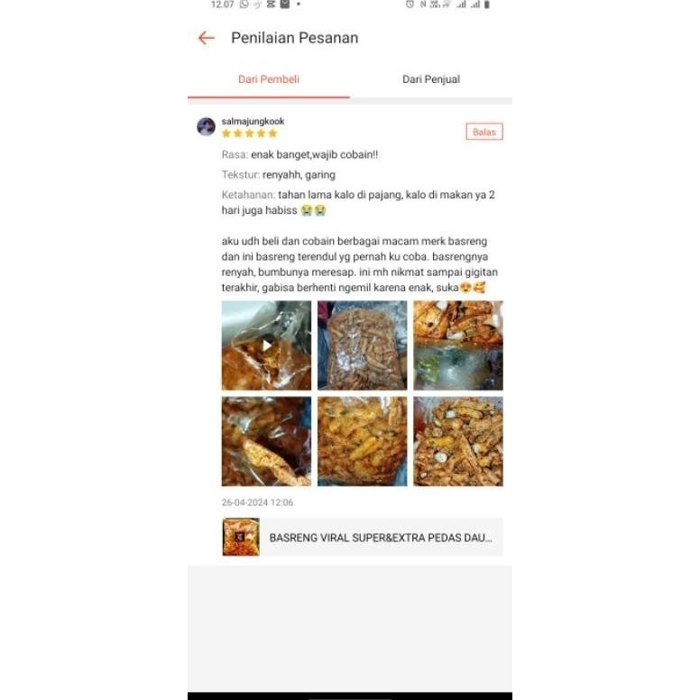 

Basreng Viral Super&Extra Pedas Daun Jeruk 1Kg Bumbu Premium Berlimpah