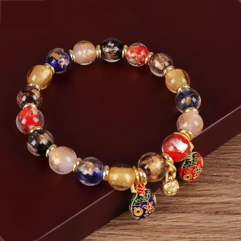 Gold Foil Fragrant Gray Glazed Bracelet Female Bracelet Buddha