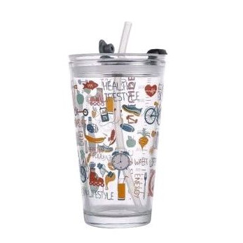 Gelas Tumbler Kaca Bening /Gelas Mug / Gelas Kaca Dengan Tutup Anti Bocor 400ml