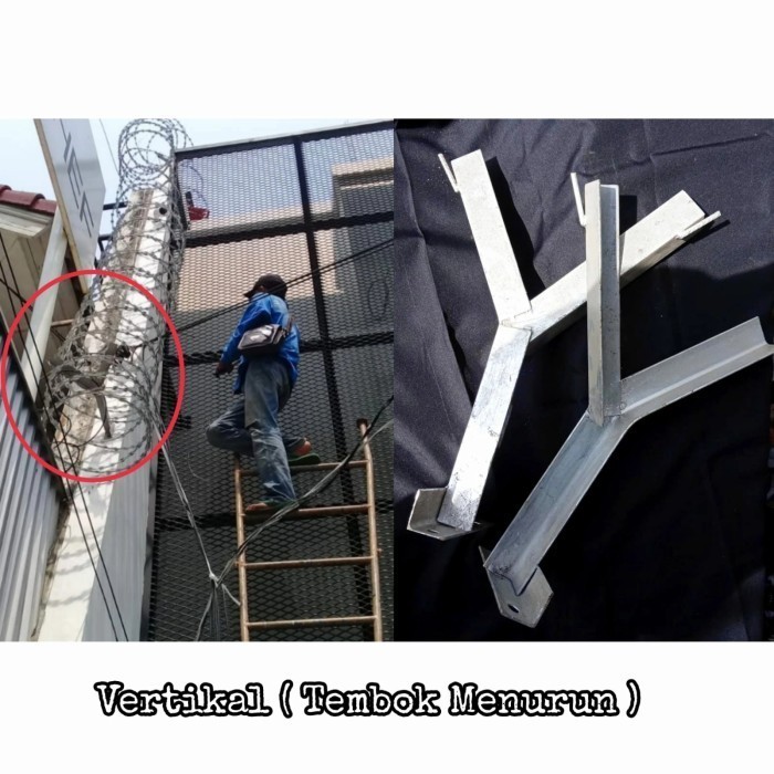 Penyangga Kawat Duri Silet Bto Cbt Penopang Tembok Tiang Y Siku Besi -