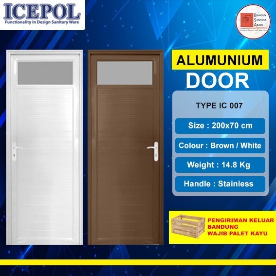 PINTU KAMAR MANDI ALUMUNIUM PUTIH DENGAN KACA ICEPOL + HANDLE