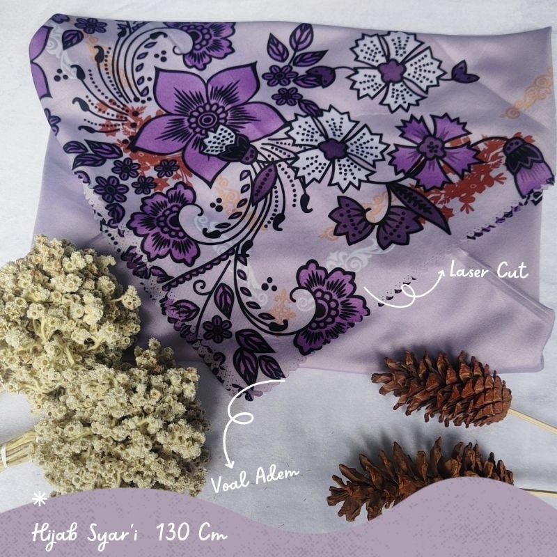 Promo Mega Sale 5.5 // Jilbab Syar'i Jumbo Segi Empat Motif Bunga Voal Laser Cut Murah