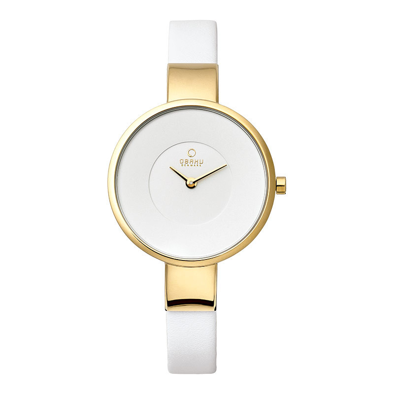 Jam Tangan Wanita Obaku V149LXGIRW Sol Silver White Dial White Leather Strap