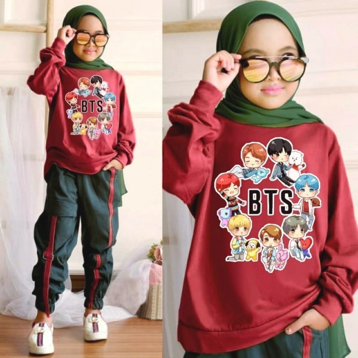 Baju Setelan Anak Perempuan Training Olahraga Bts Sporty 8-10 Tahun