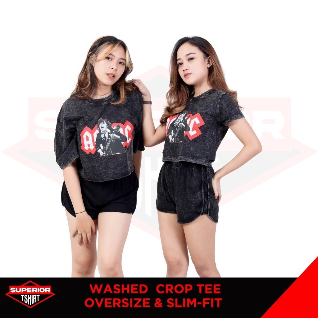 CROP TEE ACDC WASHED T-SHIRT / OVERSIZE / SLIM-FIT / CROP TOP/ACDC12