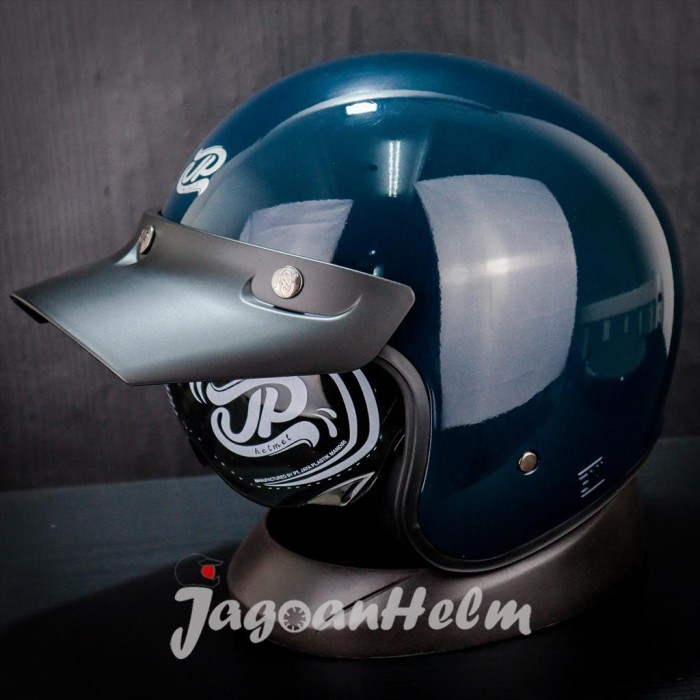 JPX HELM JP SIGNATURE SO SOLID DEEP BLUE GLOSS SILVER RETRO CLASSIC