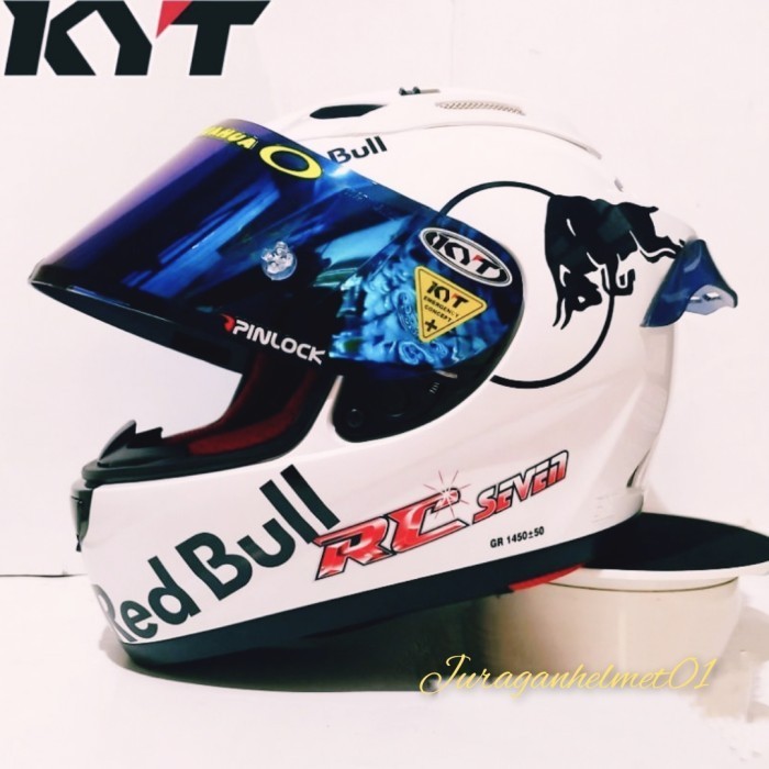 HELM FULL FACE KYT RC SEVEN PAKET GANTENG PUTIH RED BULL