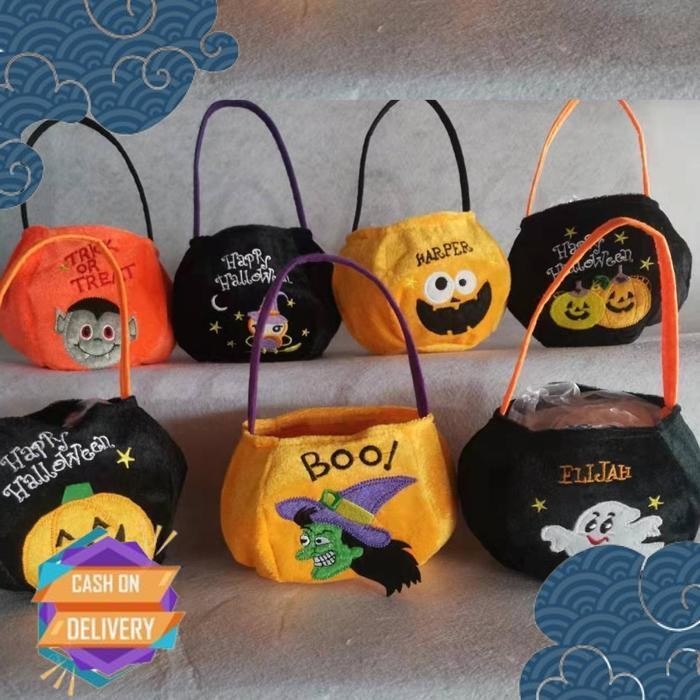 

Tabb Tas Halloween Pumpkin Labu Trick Or Treat Goodie Bag Flanel Bulu Kain