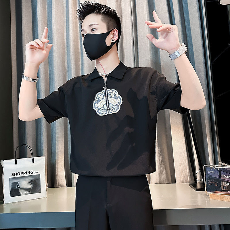 Lengan Pendek Cina BarupoloKemeja Setengah LenganTAtasan Kemeja